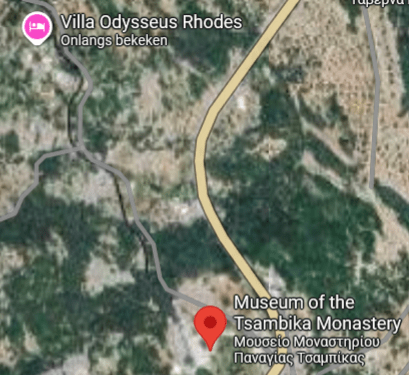 Route villa Odysseus Rhodes to Muesum tsambika monastery