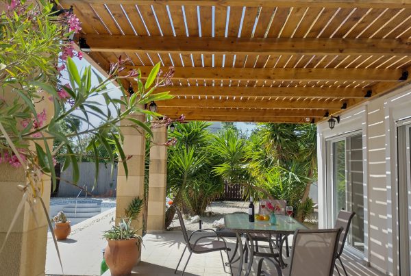 Terrace under pergola Villa Odysseus Rhodes