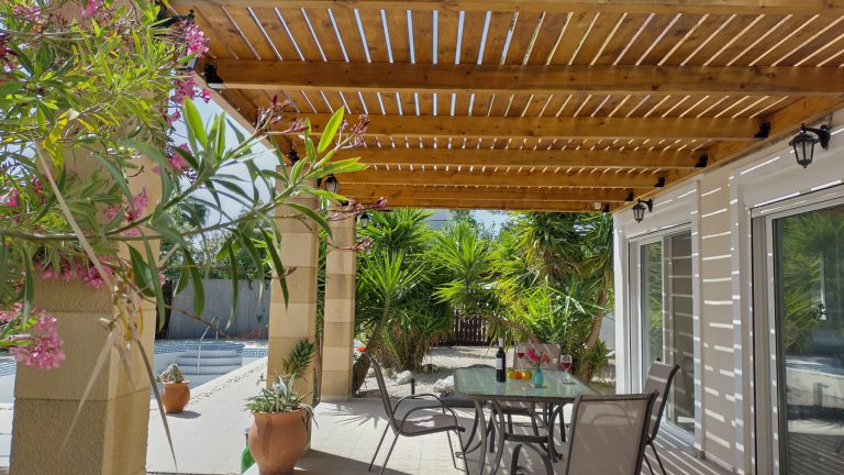 Terrace under pergola Villa Odysseus Rhodes