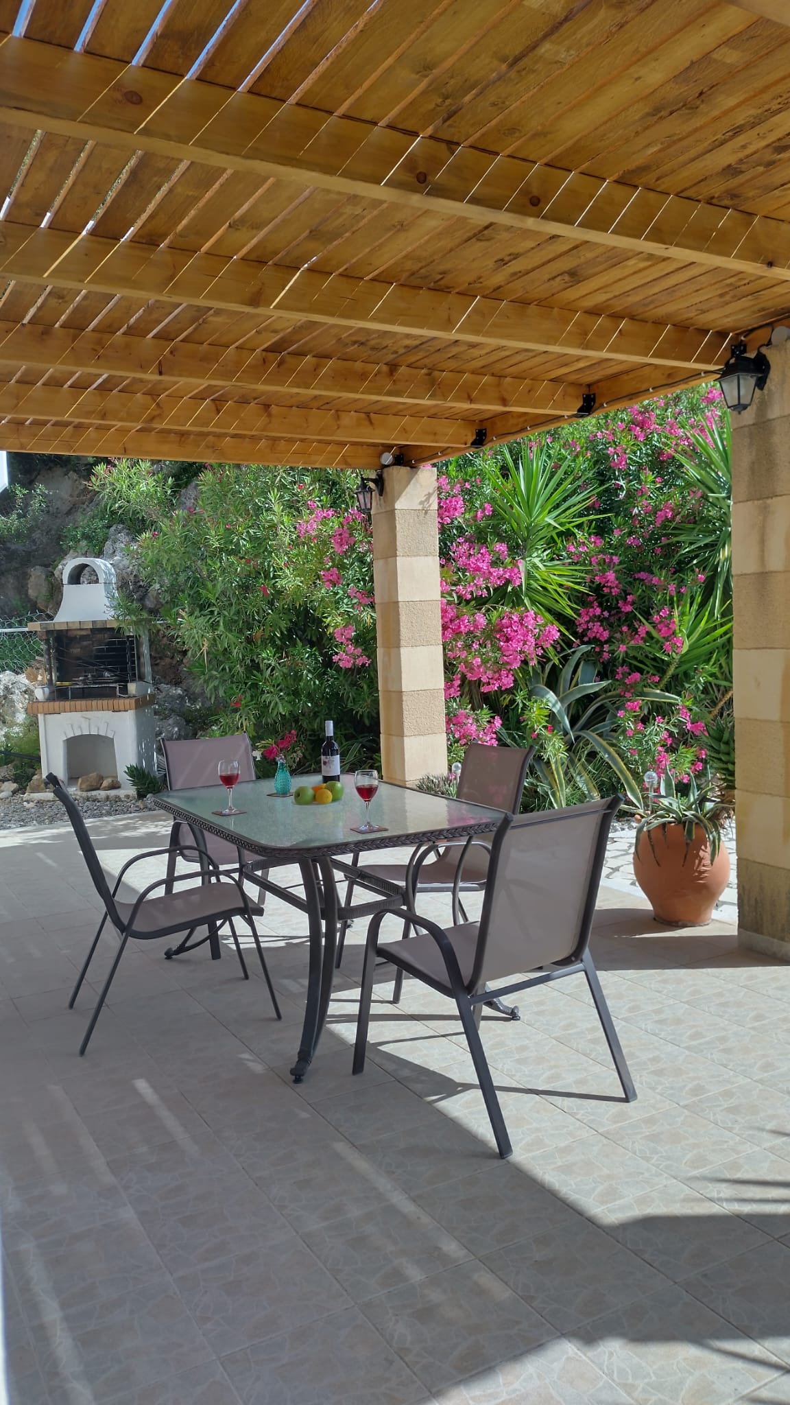 Terrace front under pergola Villa Odysseus Rhodes